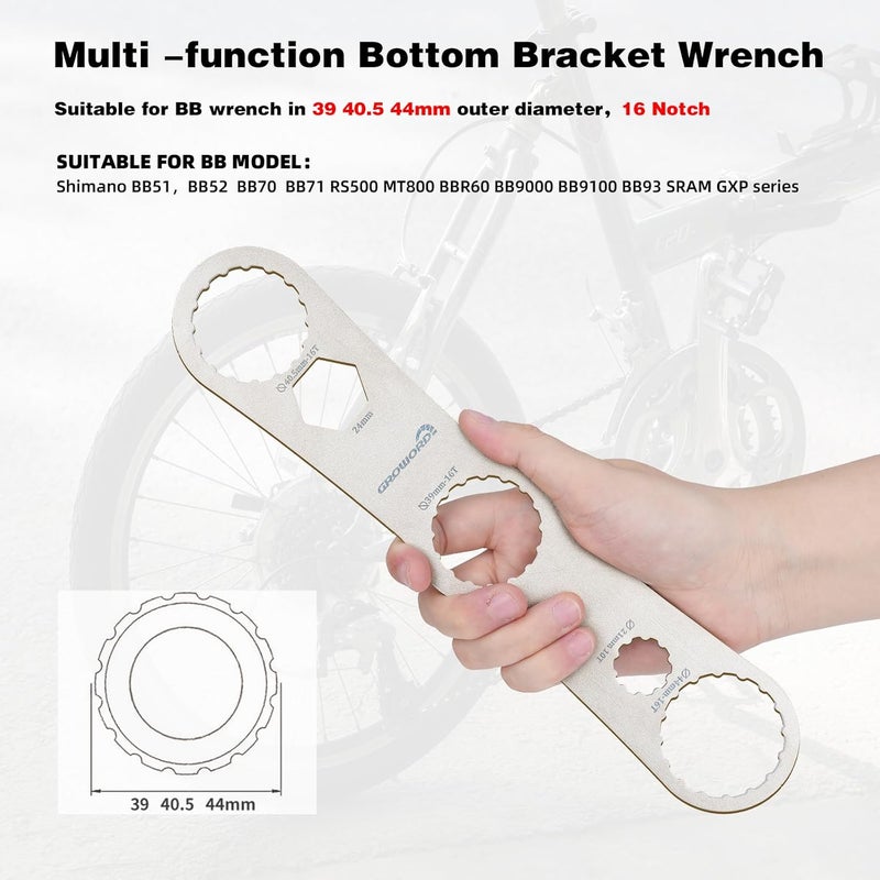 groword Multi -function Bottom Bracket Wrench，Suitable for BB wrench in 39 40.5 44mm outer diameter，16 Notch - Image 4